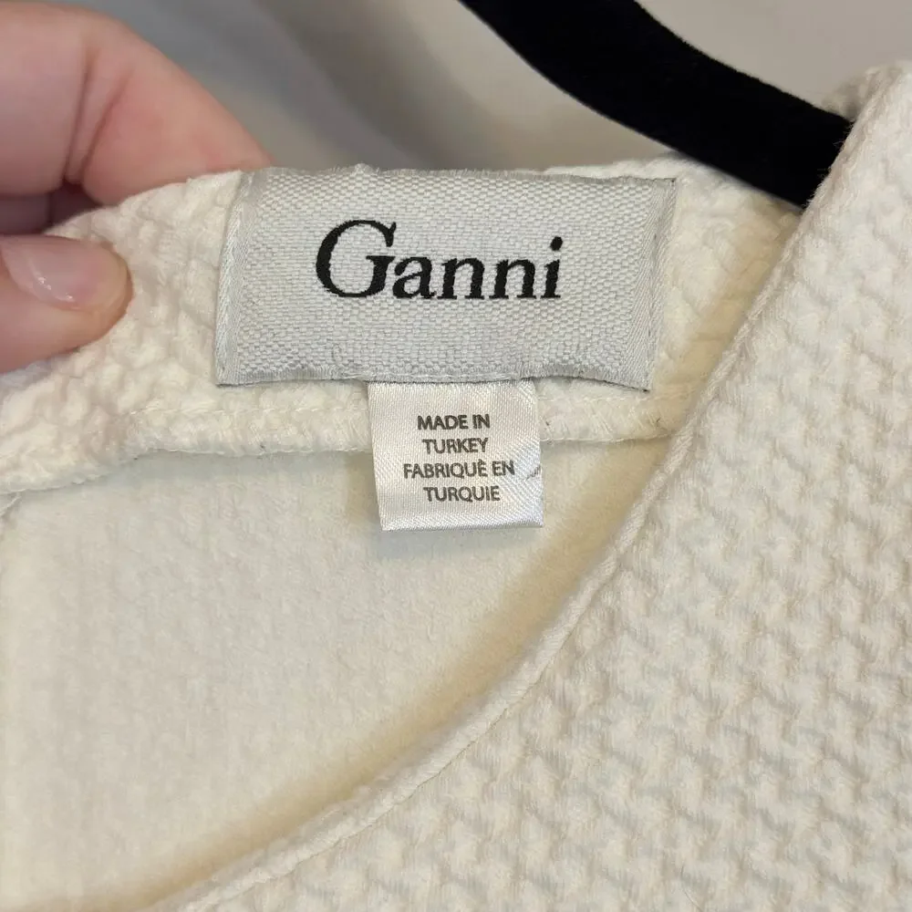 Anthropologie Ganni Textured Mini Dress Women S Cream Fit & Flare Short Sleeve - Picture 9 of 11
